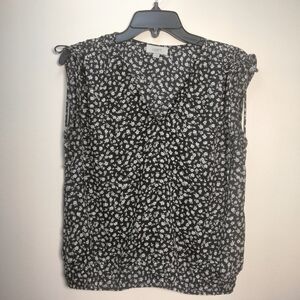 Women's Loft Black Floral V-Neck Blouse